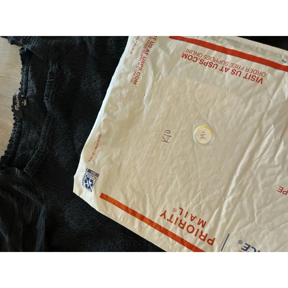 Madewell Lucie Puff Sleeve Black Cotton Peplum Top Size 6
